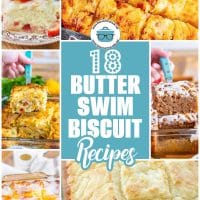 a collage of 6 Butter Swim Biscuit recipe photos with text on the collage that reads "17 Butter Swim Biscuit Recipes".